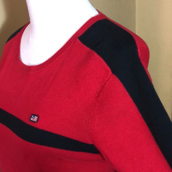 Vintage RALPH LAUREN Size Large Pullover Red Black Ribbed Cotton Embroidery Flag - Picture 8 of 16